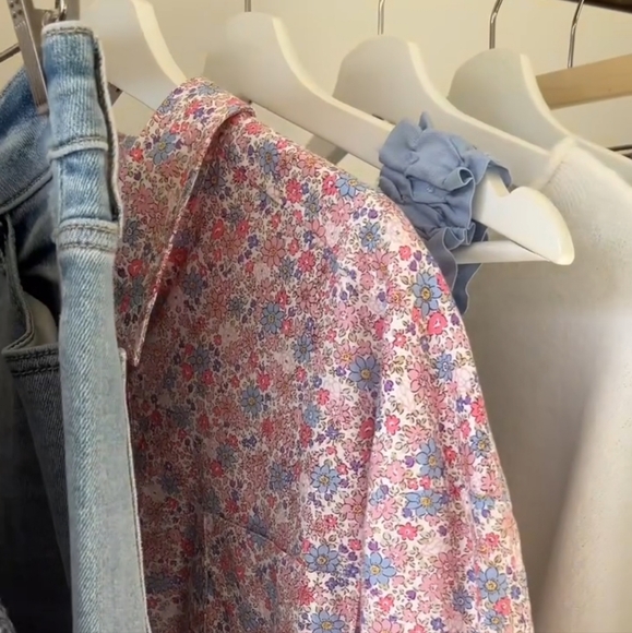 CJLA Barbara Floral Button Up Shirt Dress Pink and Blue Size Large Button Mini - Picture 12 of 13